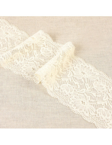 Elastische Spitze mit zarten Blumen - Ecru
