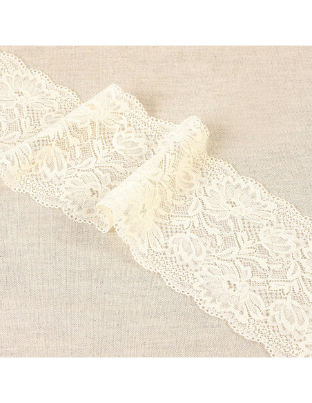 Elastische Spitze mit zarten Blumen - Ecru