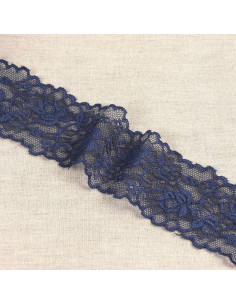 Elastische Spitze mit Blumen und Stielen - Marineblau