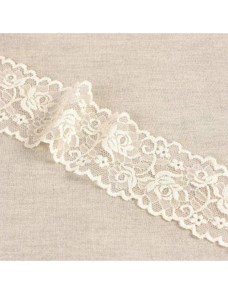Elastische Spitze Blumen und Stiele - Ecru