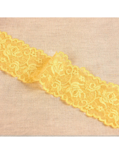 Elastische Spitze mit Blumen und Stielen - Goldgelb