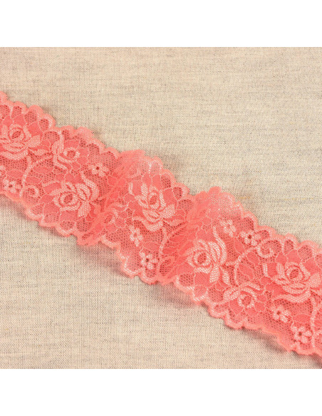 Elastische Spitze Blumen und Stiele - Koralle