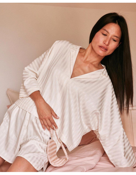 Stoff Baumwolle Viskose Streifen Off-White - Atelier Brunette