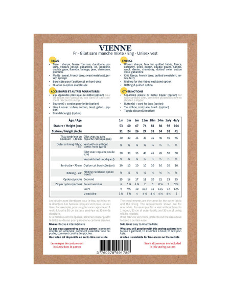 Unisex Weste Schnittmuster Vienne - Ikatee