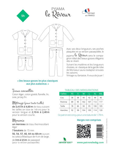 Pyjama-Schnittmuster für Herren Der Träumer - Les BG
