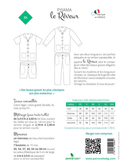 Pyjama-Schnittmuster für Herren Der Träumer - Les BG