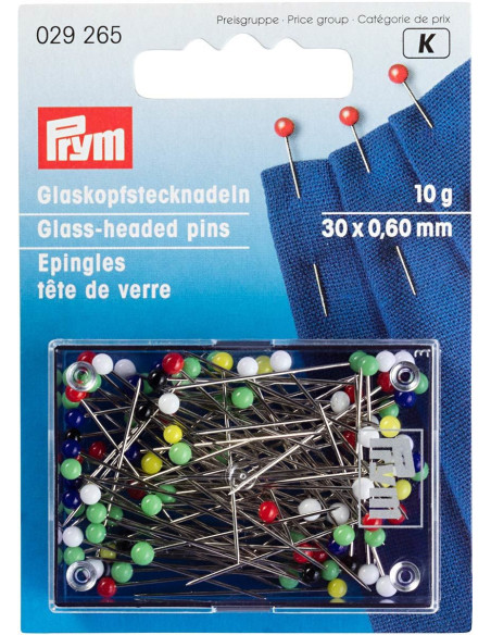 Schachtel mit 10 g extra feinen Glaskopfstecknadeln, sortiert Prym