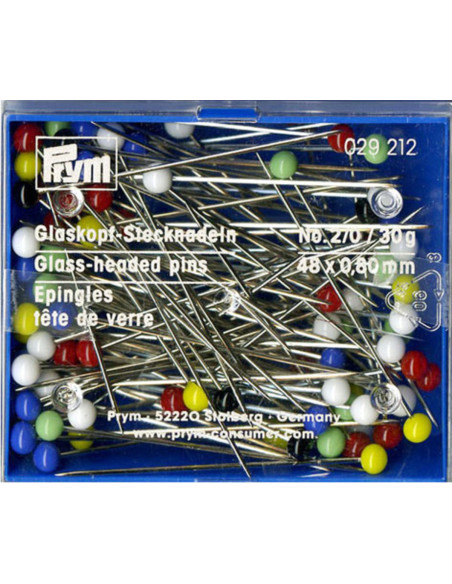 Schachtel mit 30 g extra langen Glaskopfstecknadeln sortiert Prym