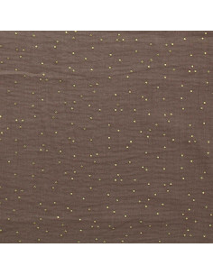 Doppelgaze-Baumwollstoff mit kleinen goldenen Punkten - Kastanie