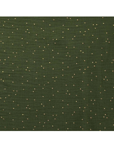 Doppelgaze-Baumwollstoff mit kleinen goldenen Punkten - Farn