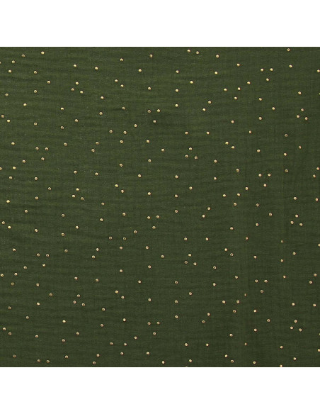 Doppelgaze-Baumwollstoff mit kleinen goldenen Punkten - Farn