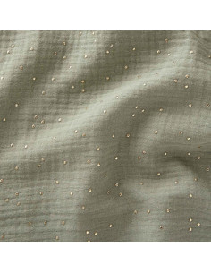 Doppellagiger Baumwollstoff mit kleinen goldenen Punkten - Eisenkraut