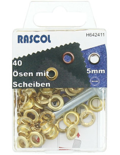 Box 40 Ösen 5 mm mit Befestigungswerkzeug Rascol - Gold