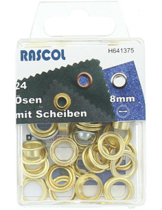 Box 24 Ösen 8 mm mit Befestigungswerkzeug Rascol - Gold
