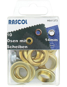 Schachtel mit 10 Ösen 14 mm mit Befestigungswerkzeug Rascol - Gold