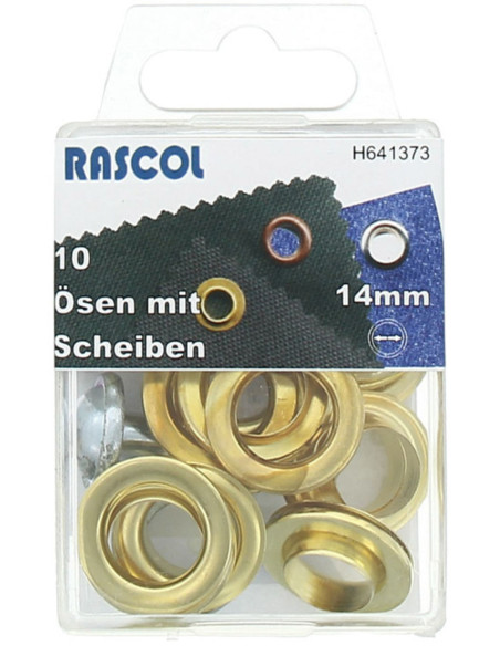 Schachtel mit 10 Ösen 14 mm mit Befestigungswerkzeug Rascol - Gold