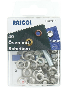 Box 40 Ösen 5 mm mit Befestigungswerkzeug Rascol - Silber