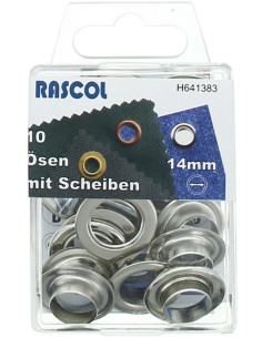 Schachtel mit 10 Ösen 14 mm mit Befestigungswerkzeug Rascol - Silber