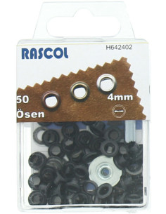 Schachtel mit 50 Ösen 4 mm mit Befestigungswerkzeug Rascol - Schwarz
