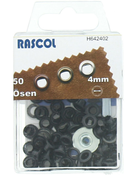 Schachtel mit 50 Ösen 4 mm mit Befestigungswerkzeug Rascol - Schwarz