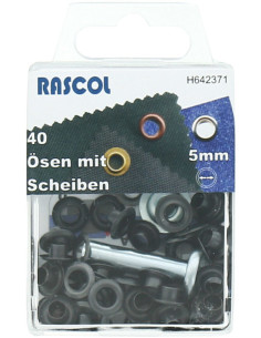 Box 40 Ösen 5 mm mit Befestigungswerkzeug Rascol - Schwarz
