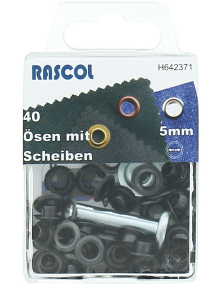 Box 40 Ösen 5 mm mit Befestigungswerkzeug Rascol - Schwarz