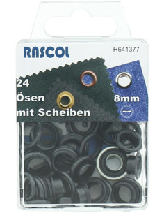 Schachtel mit 24 Ösen 8 mm mit Befestigungswerkzeug Rascol - Schwarz