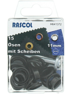 Schachtel mit 15 Ösen 11 mm mit Befestigungswerkzeug Rascol - Schwarz