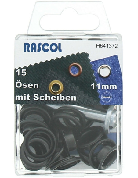 Schachtel mit 15 Ösen 11 mm mit Befestigungswerkzeug Rascol - Schwarz