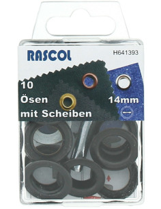 Schachtel mit 10 Ösen 14 mm mit Befestigungswerkzeug Rascol - Schwarz
