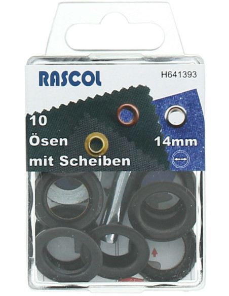 Schachtel mit 10 Ösen 14 mm mit Befestigungswerkzeug Rascol - Schwarz