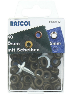 Box 40 Ösen 5 mm mit Befestigungswerkzeug Rascol - Antik Messing
