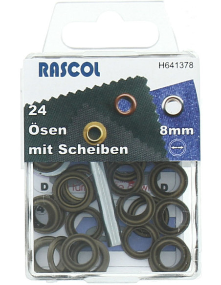 Box 24 Ösen 8 mm mit Befestigungswerkzeug Rascol - Antikes Messing