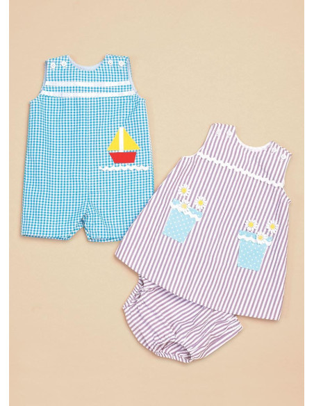 Latzhosen-, Kleid- und Höschenmuster für Babys - Butterick 6905