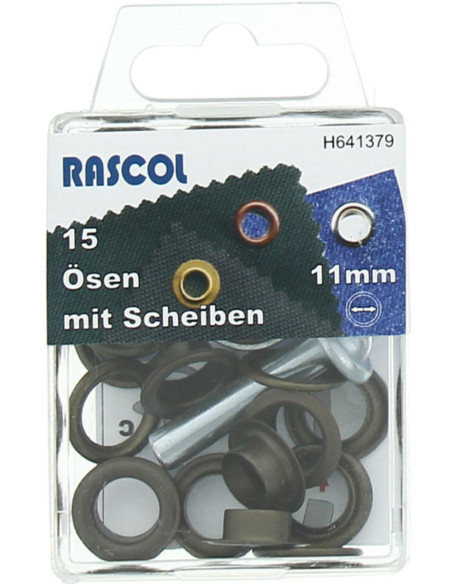 Schachtel mit 15 Ösen 11 mm mit Befestigungswerkzeug Rascol - Antikes Messing