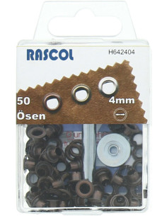 Box 50 Ösen 4 mm mit Befestigungswerkzeug Rascol - Kupfer