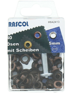 Box 40 Ösen 5 mm mit Befestigungswerkzeug Rascol - Kupfer