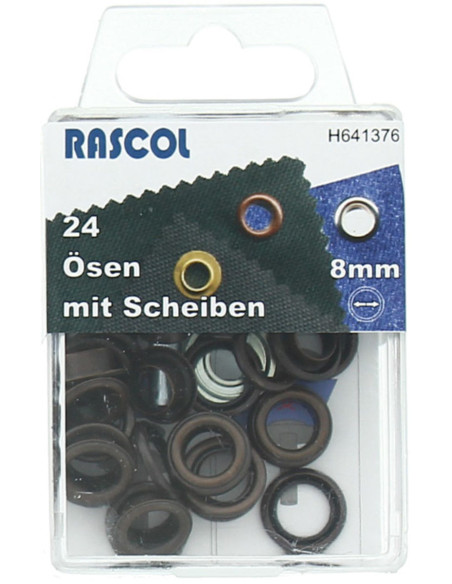 Box 24 Ösen 8 mm mit Befestigungswerkzeug Rascol - Kupfer