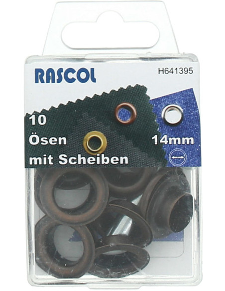 Box 10 Ösen 14 mm mit Befestigungswerkzeug Rascol - Kupfer