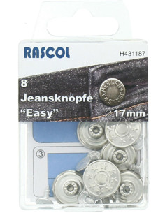 Schachtel mit 8 Jeansknöpfen 17mm Rascol - Glänzendes Silber mit Sternen