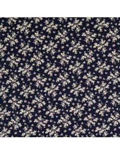 Vintage Baumwollstoff - Marineblauer Hintergrund mit kleinen naturfarbenen Blumen