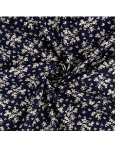 Vintage Baumwollstoff - Marineblauer Hintergrund mit kleinen naturfarbenen Blumen 2