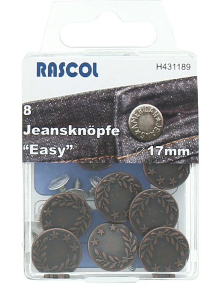 Schachtel mit 8 Jeansknöpfen 17mm Rascol - Gewehrlauf Lorbeer