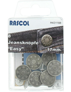 Schachtel mit 8 Jeansknöpfen 17mm Rascol - Mattes Silber Sterne