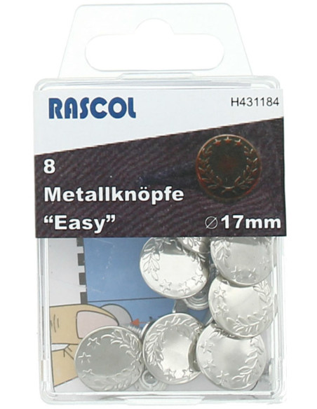 Schachtel mit 8 Jeansknöpfen 17mm Rascol - Glänzendes Silber Lorbeer