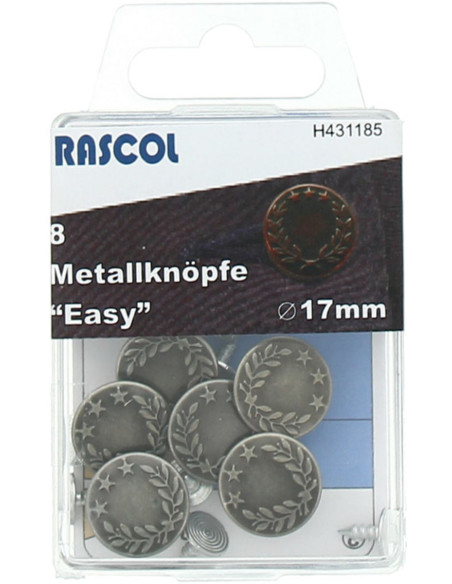 Schachtel mit 8 Jeansknöpfen 17mm Rascol - Mattes Silber Lorbeer