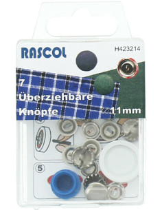 Schachtel mit 7 überziehbaren Knöpfen mit Rascol-Werkzeug - 11 mm