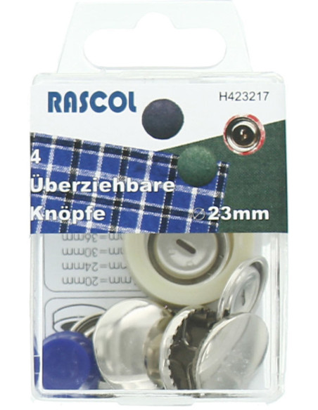 Schachtel mit 4 überziehbaren Knöpfen mit Rascol-Werkzeug - 23 mm