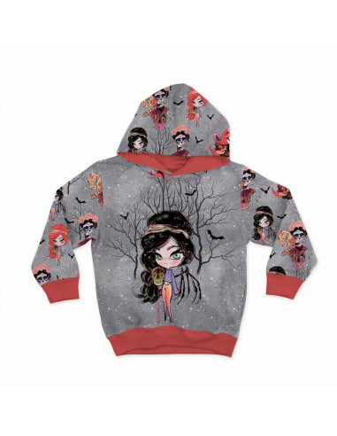Sweatstoff - Halloween-Feen auf grauem Hintergrund