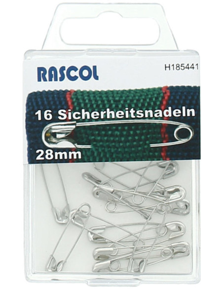 Schachtel mit 16 Sicherheitsnadeln Rascol - Silber 28 mm